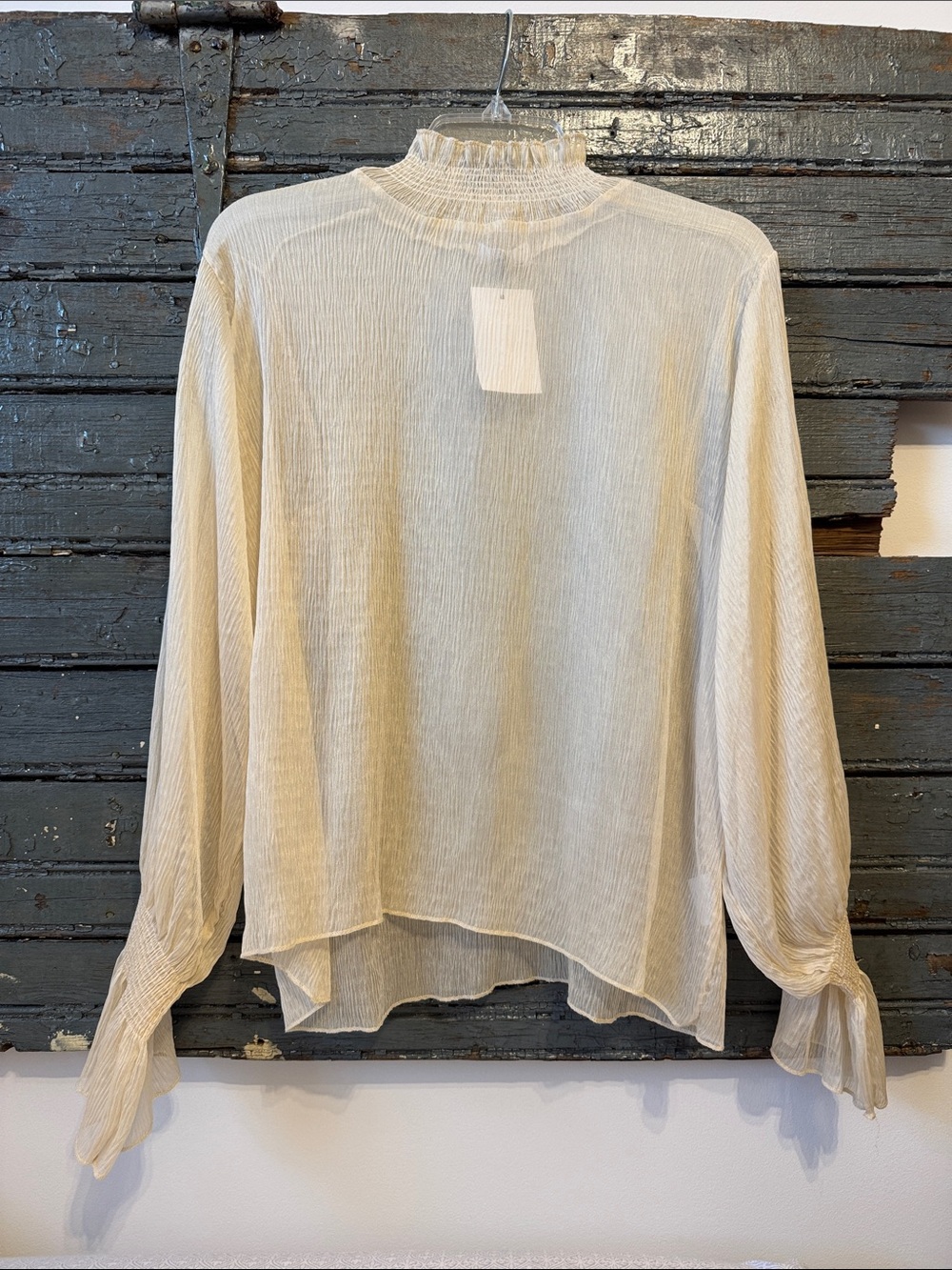 OAK + FORT Cream Sheer Ruffle-Neck Blouse
